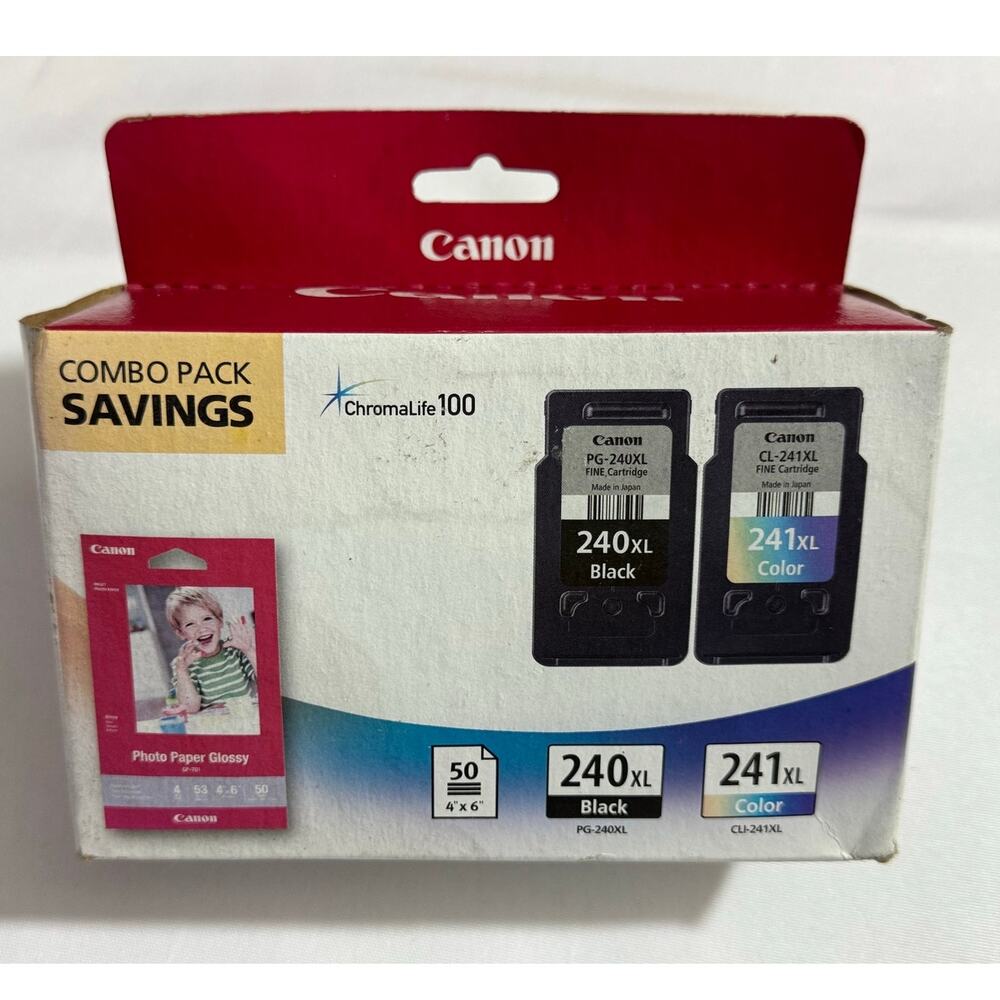 Cannon 240 Black 241 Color XL Combo Pack ChromaLife Ink NOS Exp 2016
